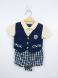 Vintage Baby Togs "Country Club" 2-Piece Style Romper – Navy & Green Plaid (3-6 Months) AB1