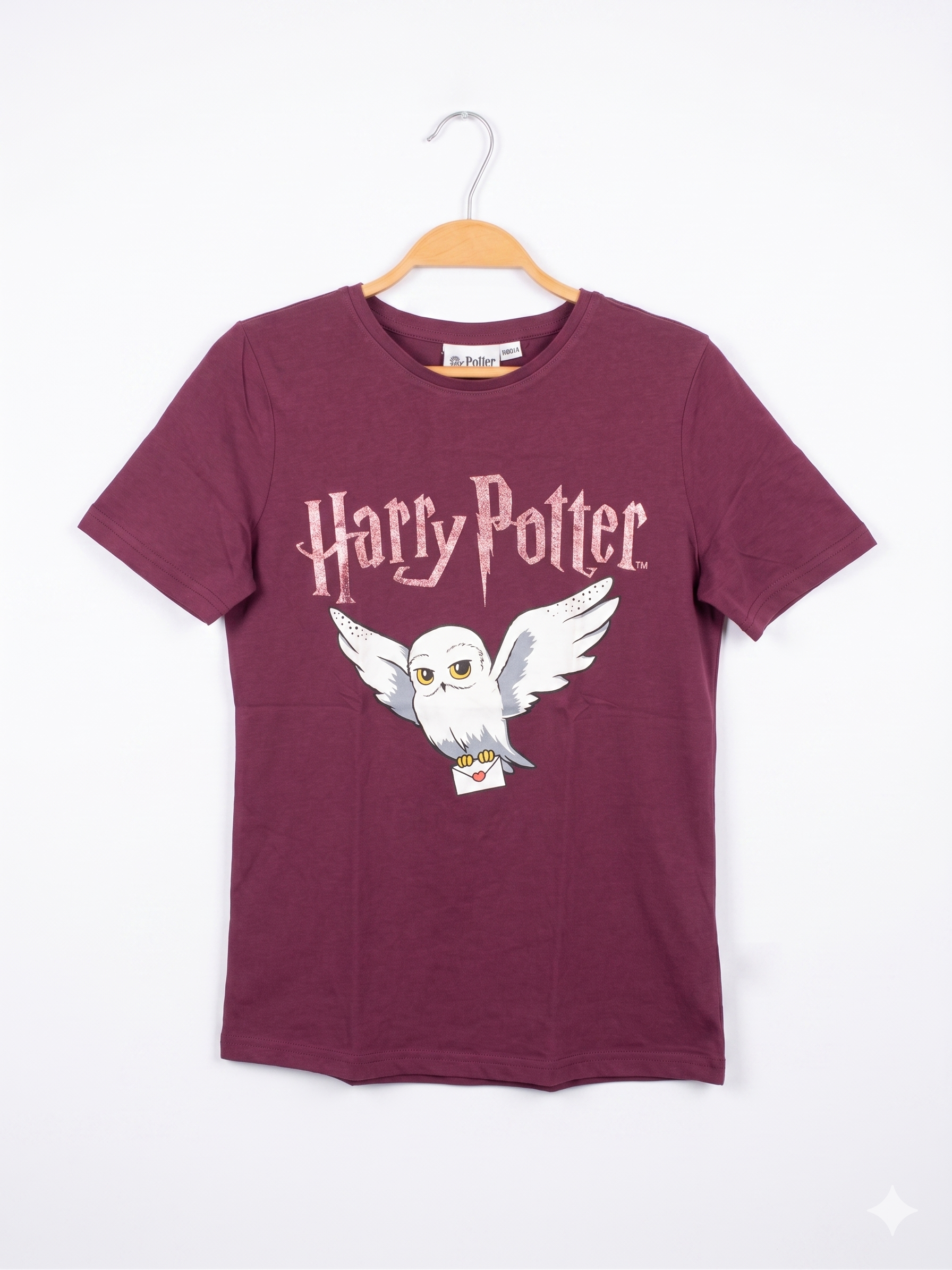 Harry Potter Girls Maroon "Hedwig Owl" Graphic Tee - Size 158/164 Estimated Age 12-14 Years AB1