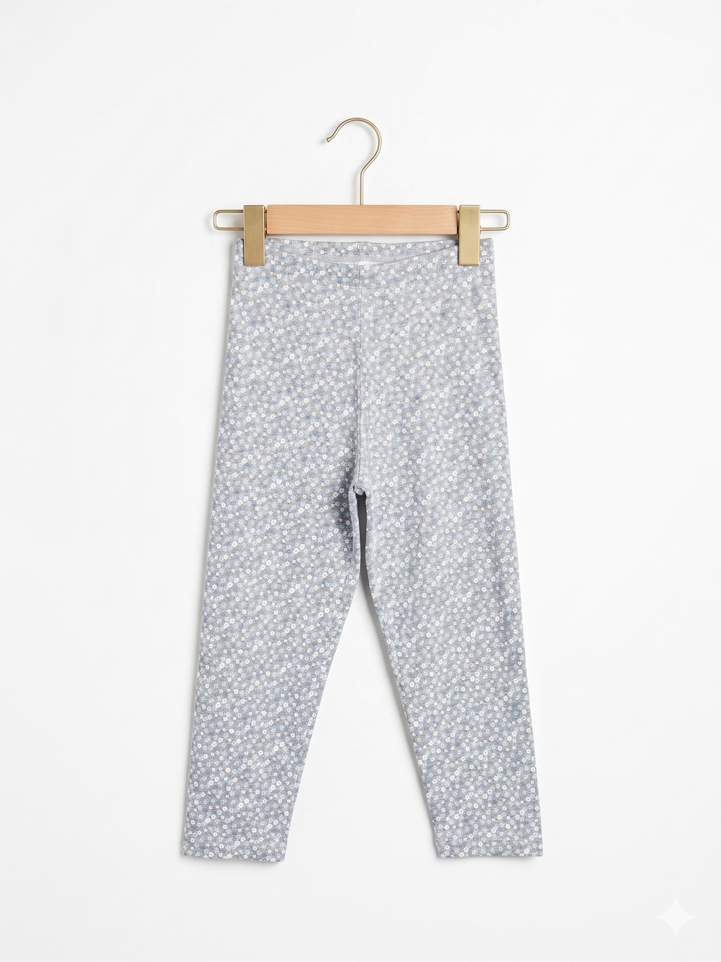 Tu Woman Grey Heather Blue & White Ditsy Floral Cropped Leggings - Size 8-10 AB1