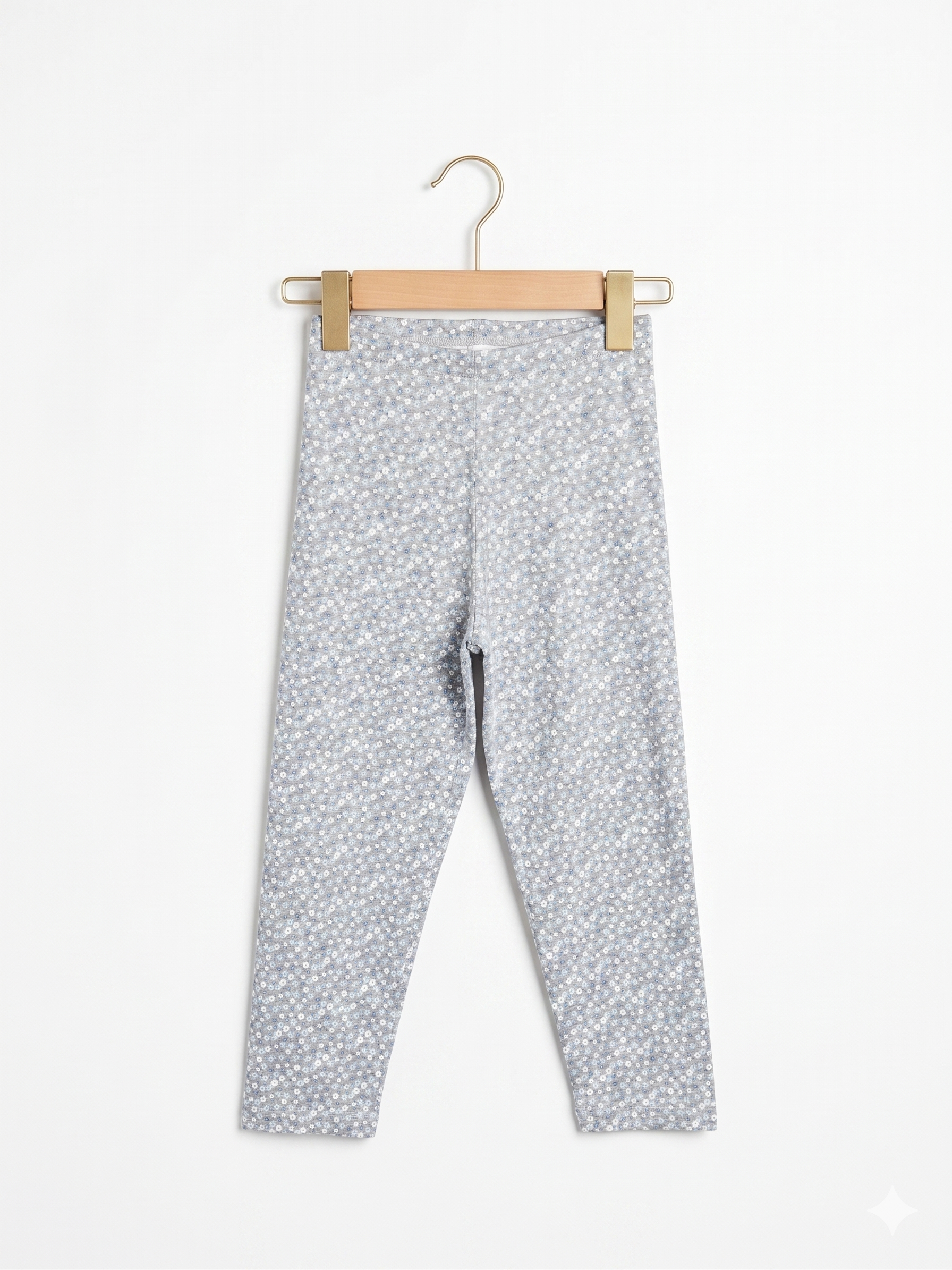 Tu Woman Grey Heather Blue & White Ditsy Floral Cropped Leggings - Size 8-10 AB1