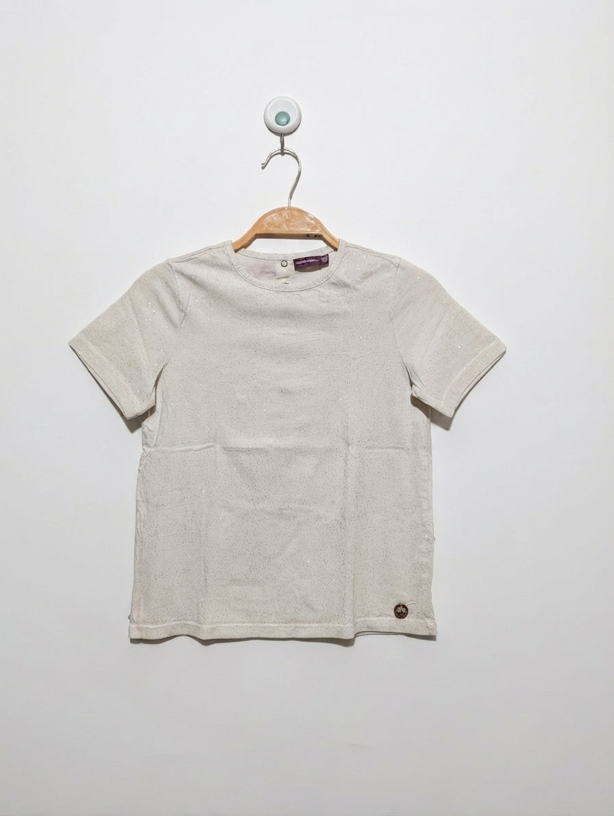 Sergent Major Girls Off-White Glitter Dot Short Sleeve Tee - Size Estimated Age 9 Years AB2