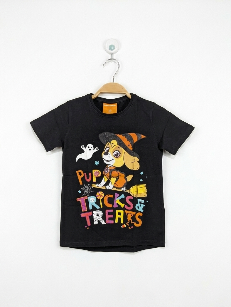 Nickelodeon Girls Black "Paw Patrol Tricks & Treats" Graphic Tee - Size 8-9 Years (Estimated Age 8-9 Years) AB2