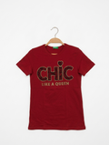 United Colors of Benetton Girls Red "CHIC" Graphic Tee - Size Estimated Age 10-11 Years AB2