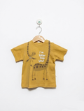 GT Design Unit Boys Mustard Yellow "I'm Taller Than You!" Giraffe Graphic T-Shirt - Size Estimated Age 12-18M AB2