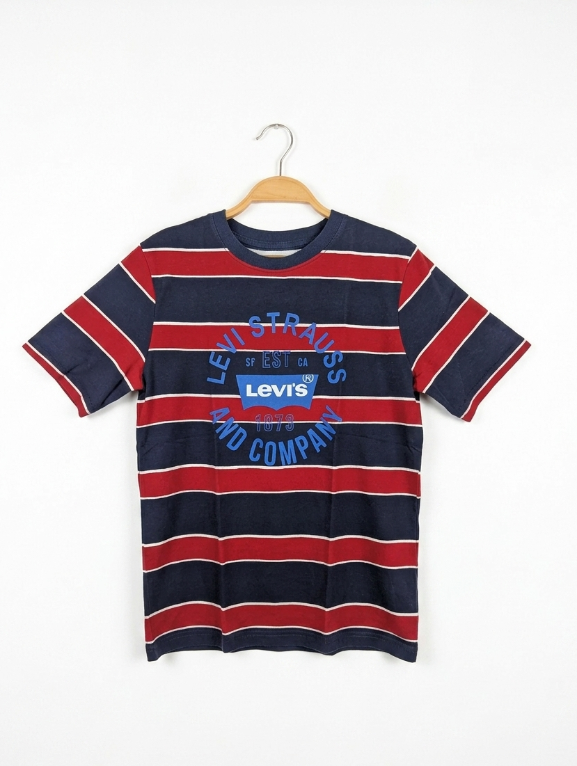 Levi's Boys Navy & Red Striped "Graphic" Tee - Size M (10-12Y) Estimated Age 10-12 Years AB2