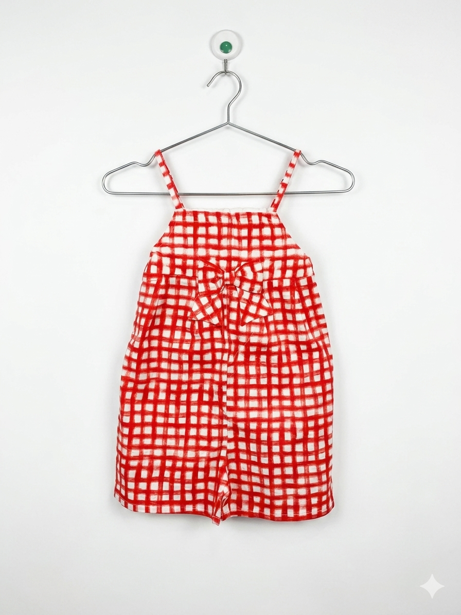 Slap Slip Girls' Orange Gingham Check Bow Romper - Size 4-5 Years AB1