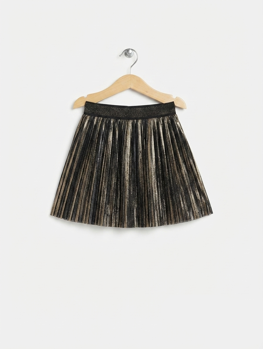 Girls Black & Gold "Metallic Pleated" Skater Skirt - Size 5A (Estimated Age 5 Years) AB2