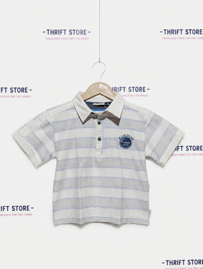 Willi Happ Boys White & Blue Striped Polo Shirt - Size 116 (Estimated Age 5-6 Years) AB2