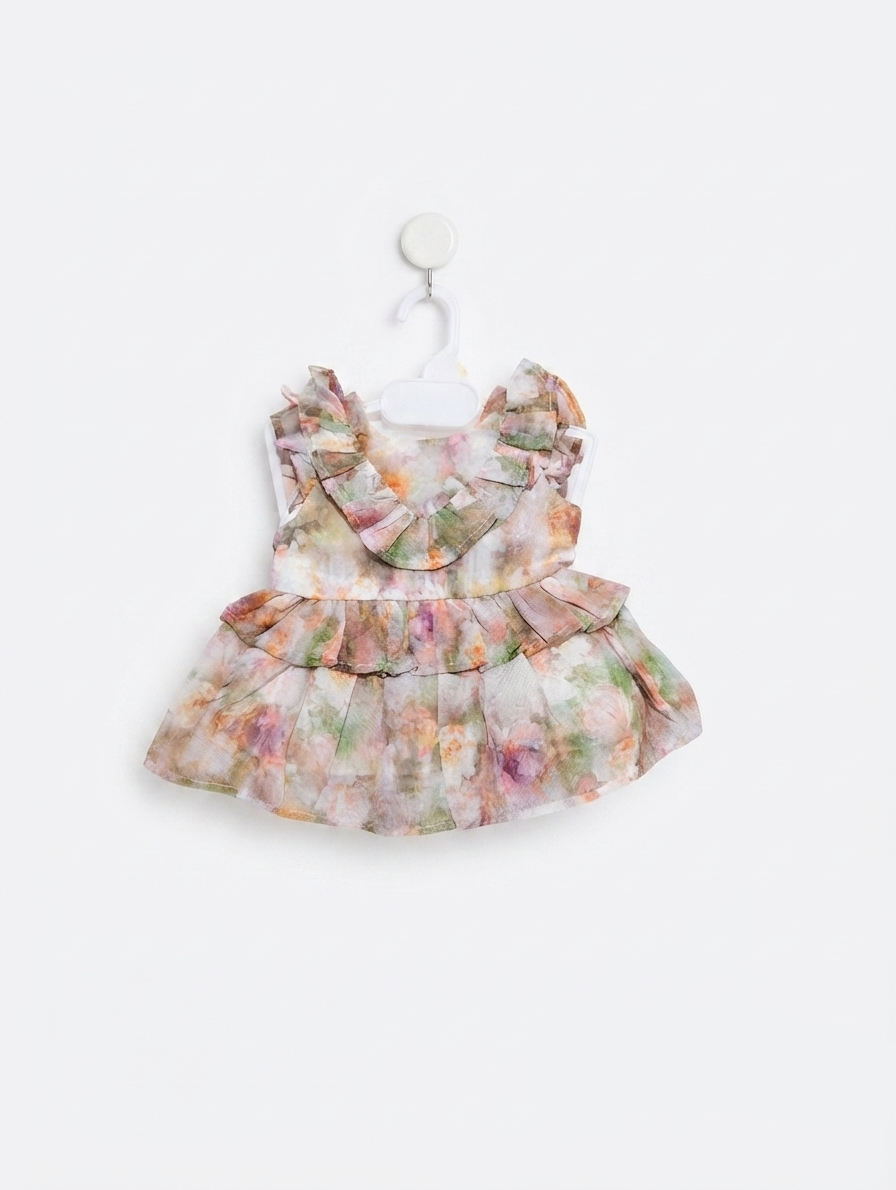 Wonder Nation Baby Girls Watercolor Floral Ruffle Tiered Dress - Size Estimated Age 0-3 Months AB2