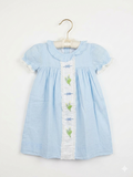 Smockingbird Girls' Blue Swiss Dot Floral Embroidered Dress - Size 5 AB1