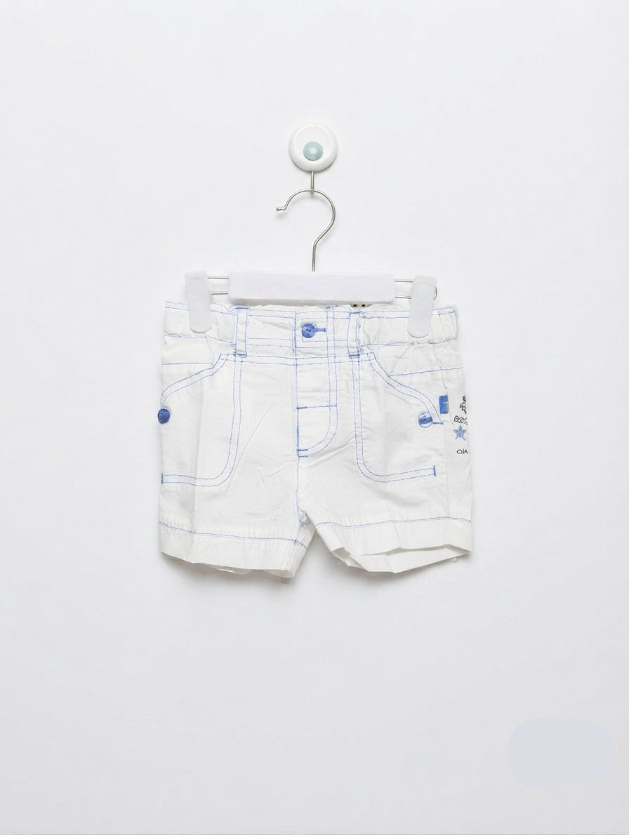Okay Boys White Contrast Stitching Casual Shorts - Size Estimated Age 9-12M AB2