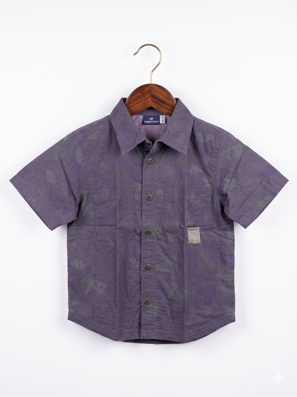 Sergent Major Boys' Purple Graphic Print Short Sleeve Shirt - Size 4 Years AB1