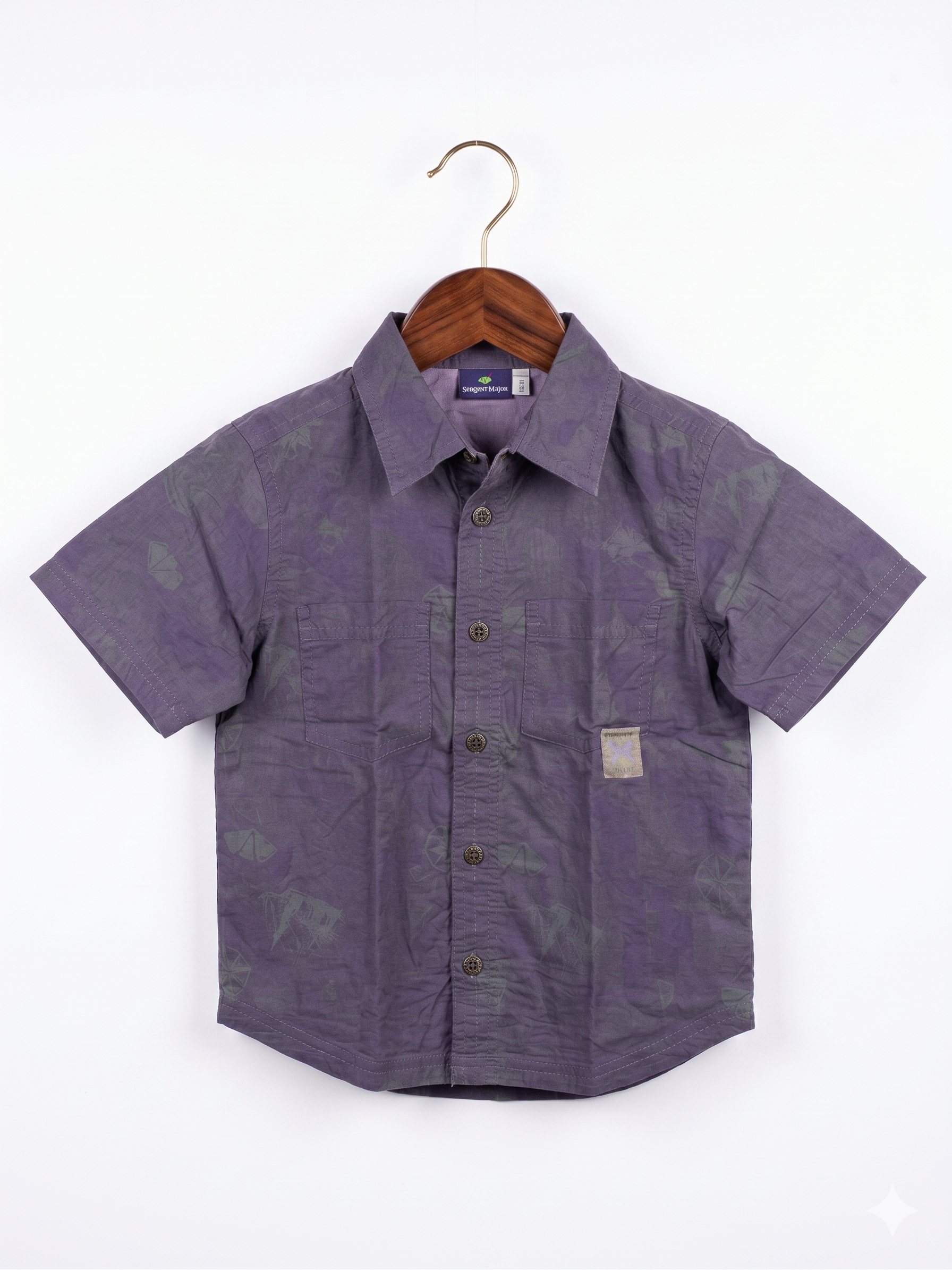 Sergent Major Boys' Purple Graphic Print Short Sleeve Shirt - Size 4 Years AB1