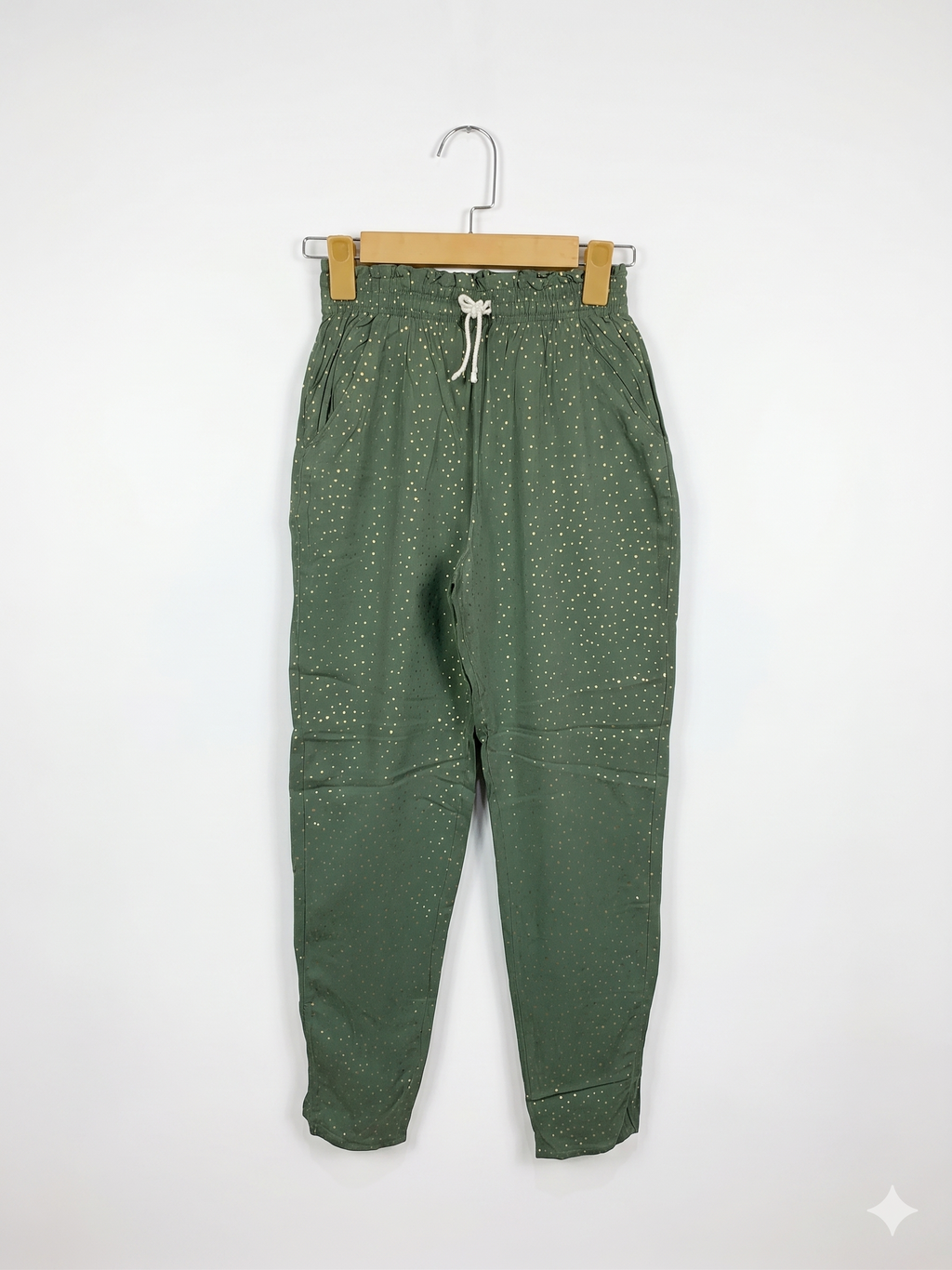 H&M Girls Sage Green Gold Foil Polka Dot Jogger Pants - Size 10-11Y AB1