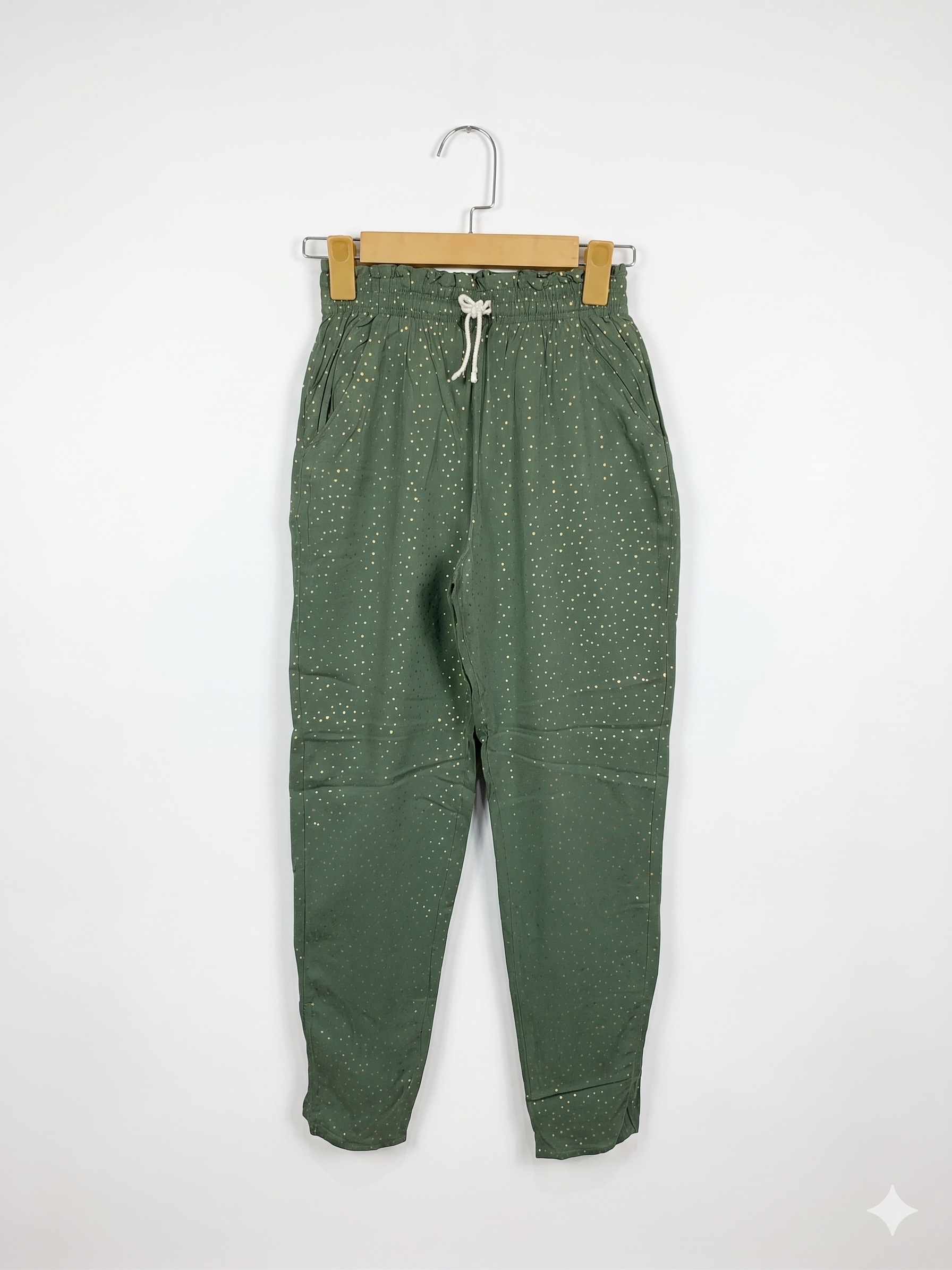 H&M Girls Sage Green Gold Foil Polka Dot Jogger Pants - Size 10-11Y AB1
