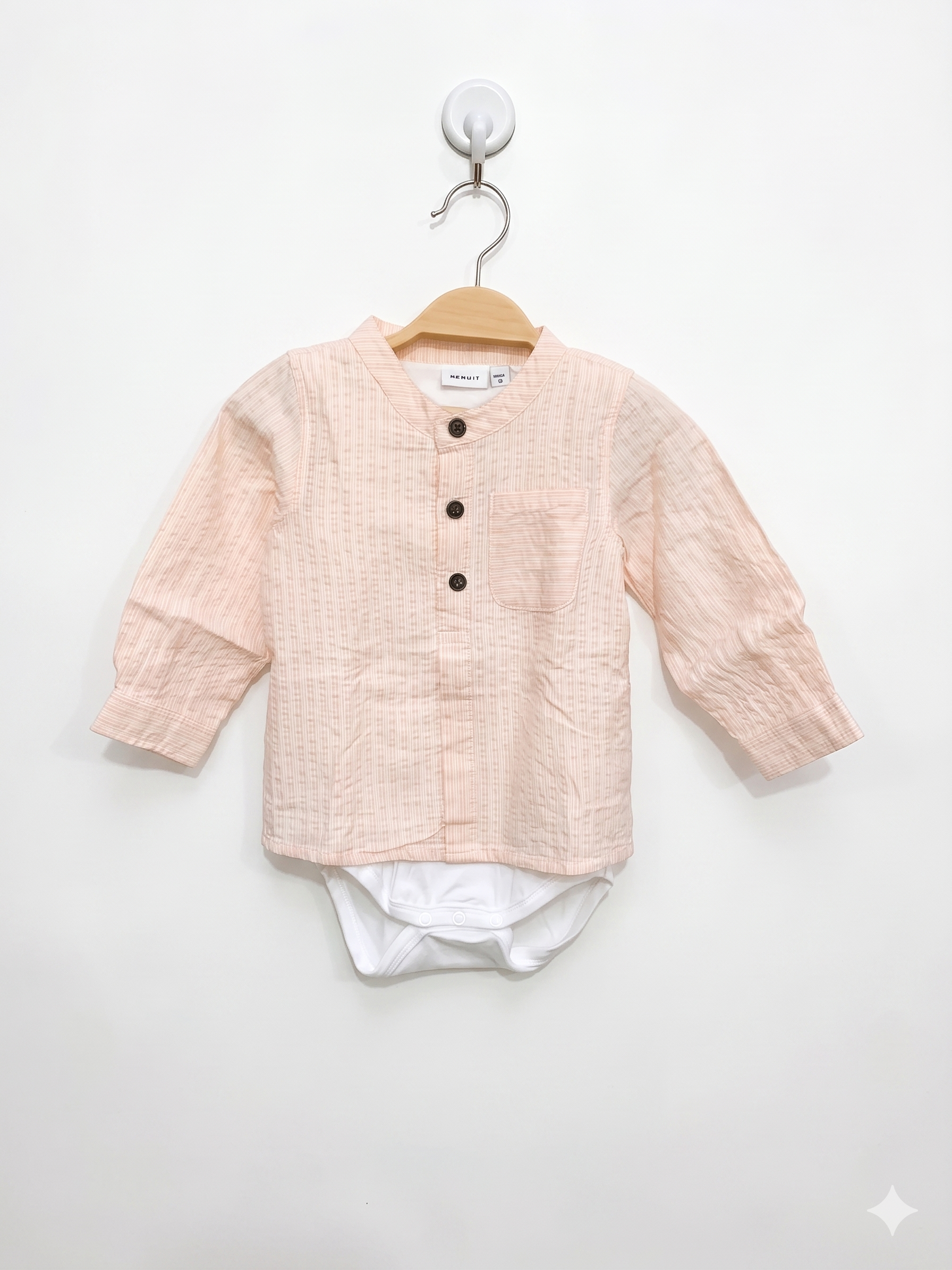 Infant Boys' Peach Seersucker Striped Shirt Bodysuit (Long Sleeve) AB1