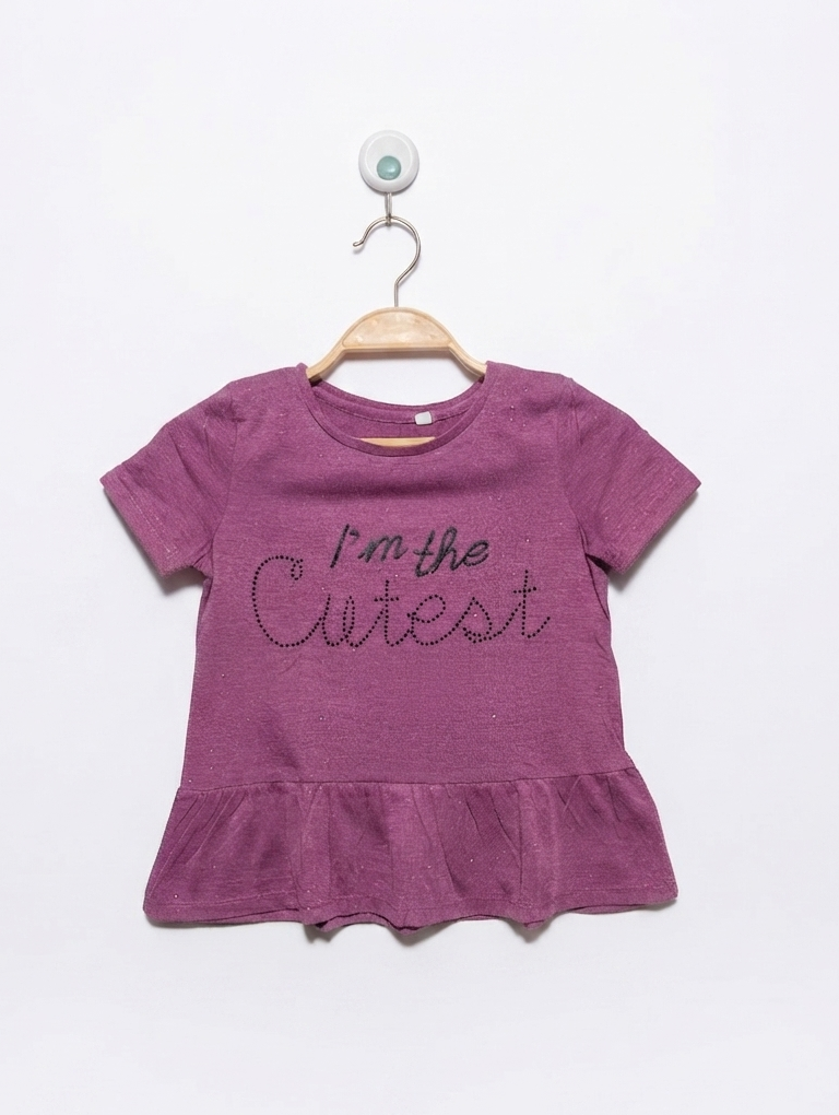 Girls Mauve "I'm the Cutest" Peplum Tee - Size 116 (Estimated Age 5-6 Years) AB2