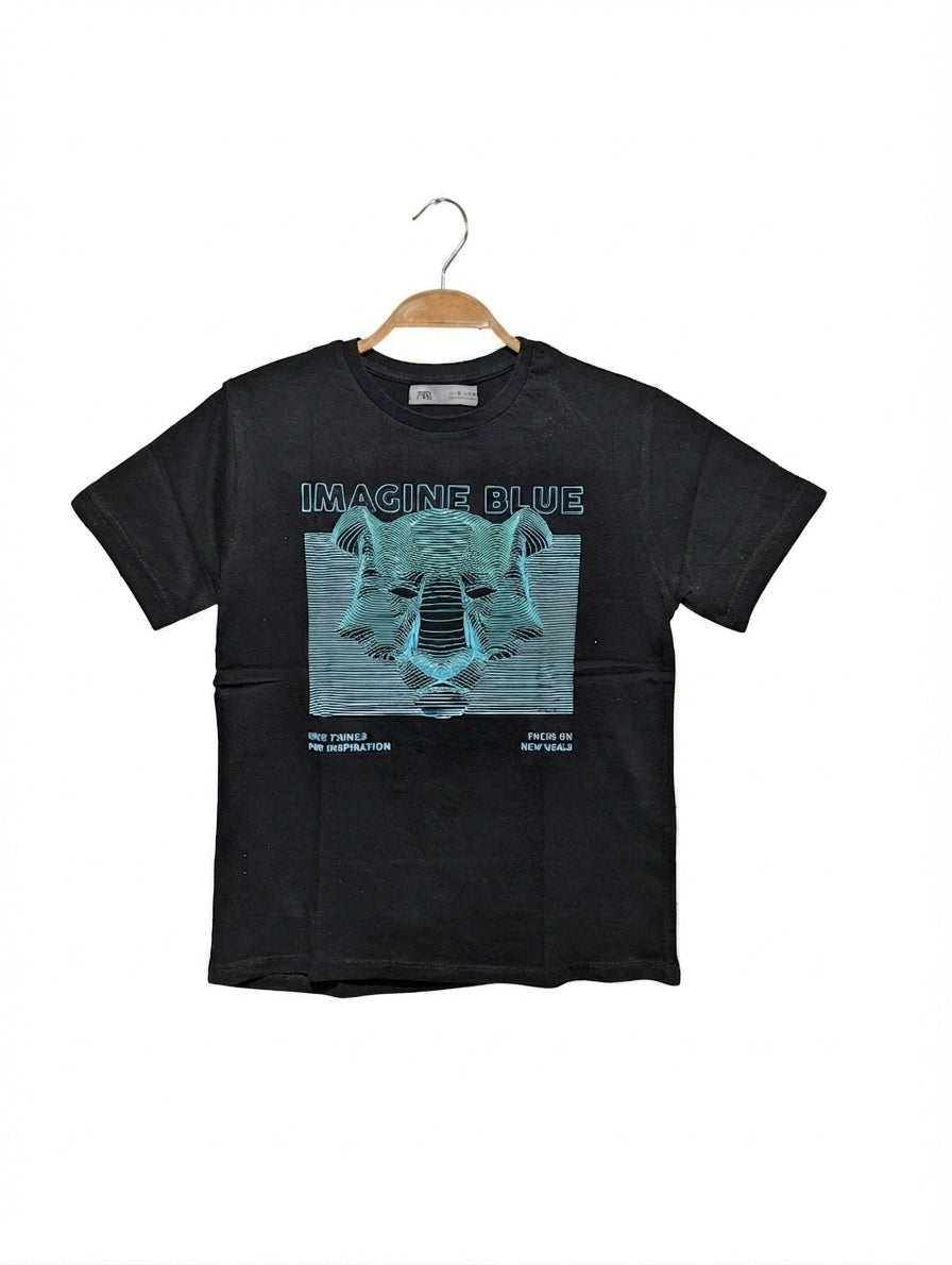 Zara Kids Boys Black "Imagine Blue" Panther Graphic Short Sleeve Tee - Size 8 (128 CM) Estimated Age 8 Years AB2