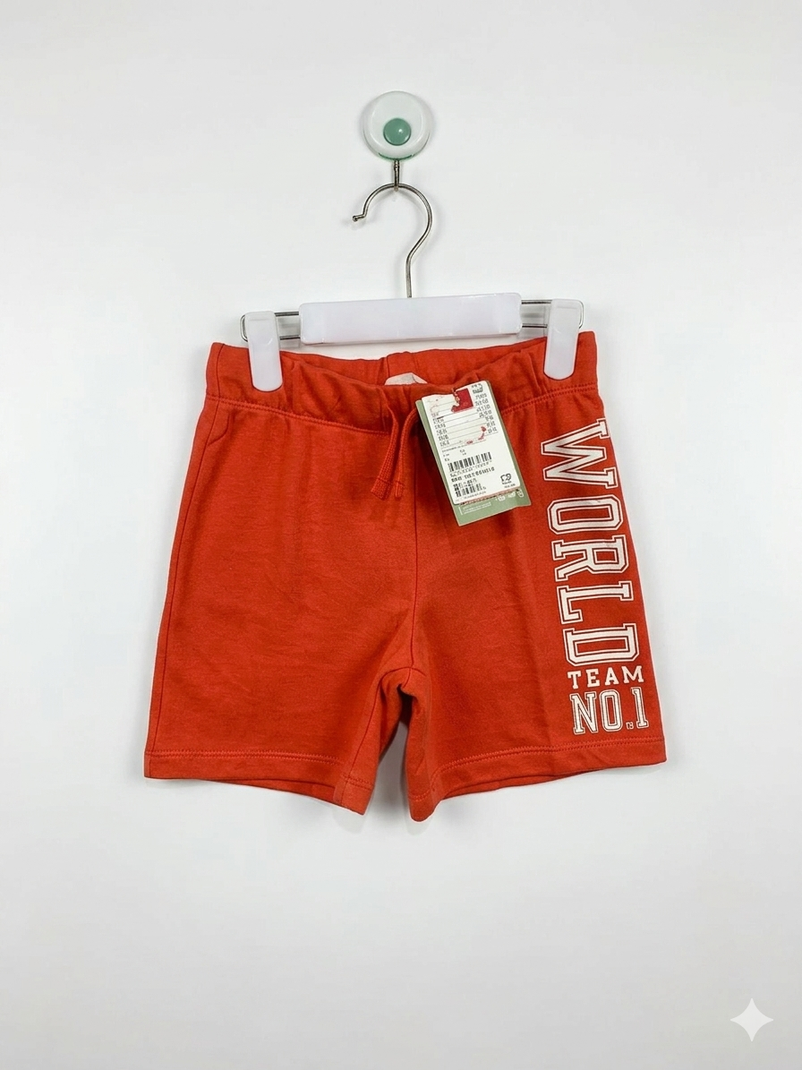 H&M Boys' "World Team No. 1" Orange Sweat Shorts - Size 5-6Y AB1