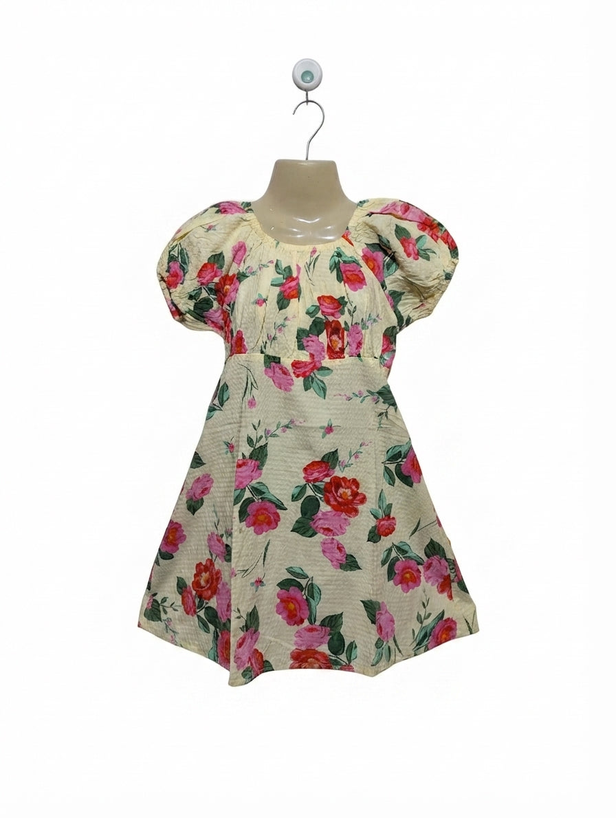 NEXT Girls Cream & Pink Floral Print Dress - Size 9 Years Estimated Age 9 Years AB4