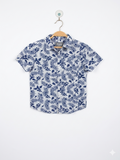 Fluid Boys White & Navy "Botanical Fern" Short Sleeve Button-Down - Size 7-8 Years AB1