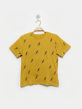 PRIMARK Boys Mustard Yellow Lightning Bolt Print Short Sleeve Tee - Size Estimated Age 7-8 Years AB2