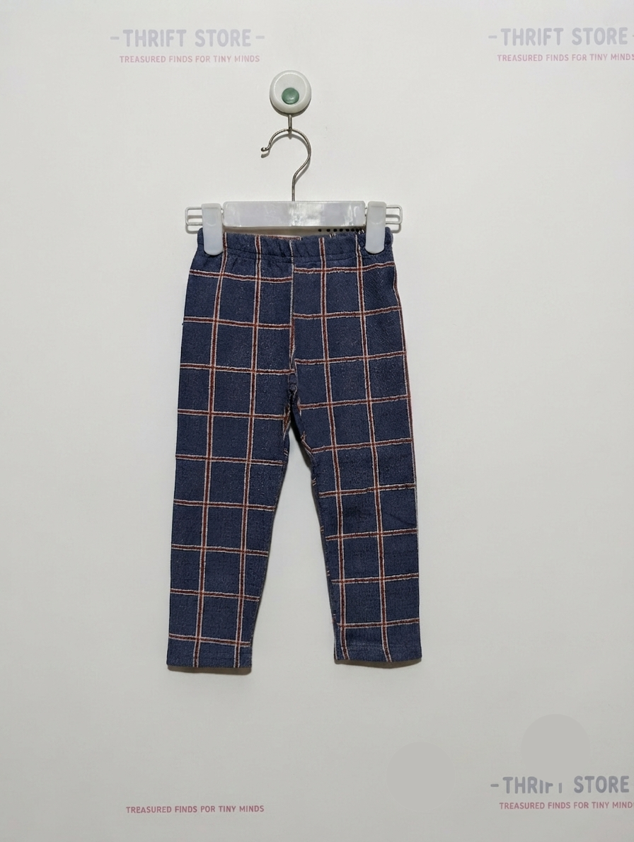 Jenny Studio Girls Blue Plaid Windowpane Stretch Leggings - Size Estimated Age 2 Years AB2