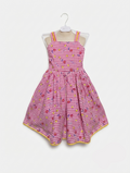 Girls Pink and White Gingham Floral Sundress - Estimated Age 5-6 Years AB2