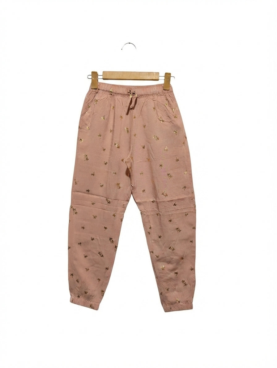 H&M Girls Peach & Gold Foil Palm Tree Print Joggers - Size 140 cm Estimated Age 9-10 Years AB2