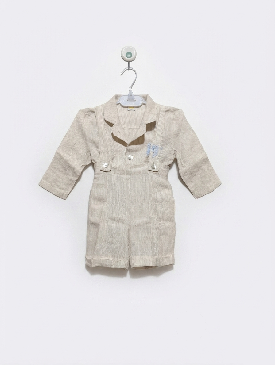 Blukids Baby Boys Beige Striped Long Sleeve Romper Set - Size Estimated Age 9 Months AB2
