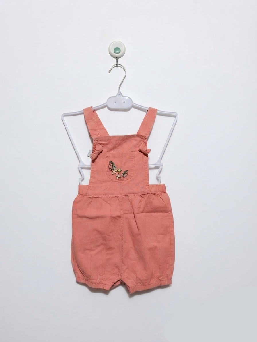 So Cute Girls Coral Pink Embroidered Pocket Overalls - Size Estimated Age 12 to 18 Months AB2