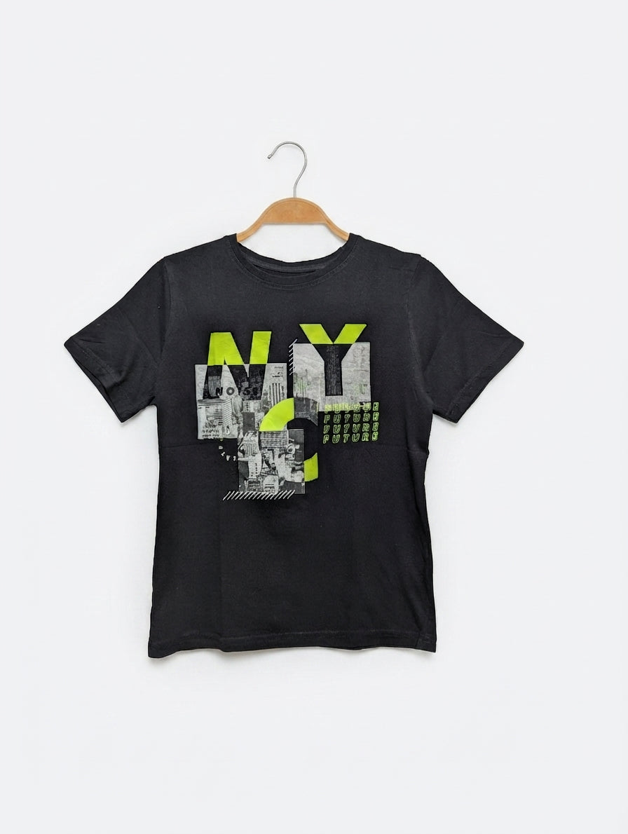 Primark Boys Dark Charcoal "NYC" Short Sleeve Tee - Size 7-8 Yrs (128 cm) Estimated Age 7-8 Years AB2