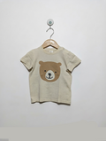 H&M Baby Boys Cream "Teddy Bear Face" Short Sleeve Tee - Size Estimated Age 12-18 Months AB2