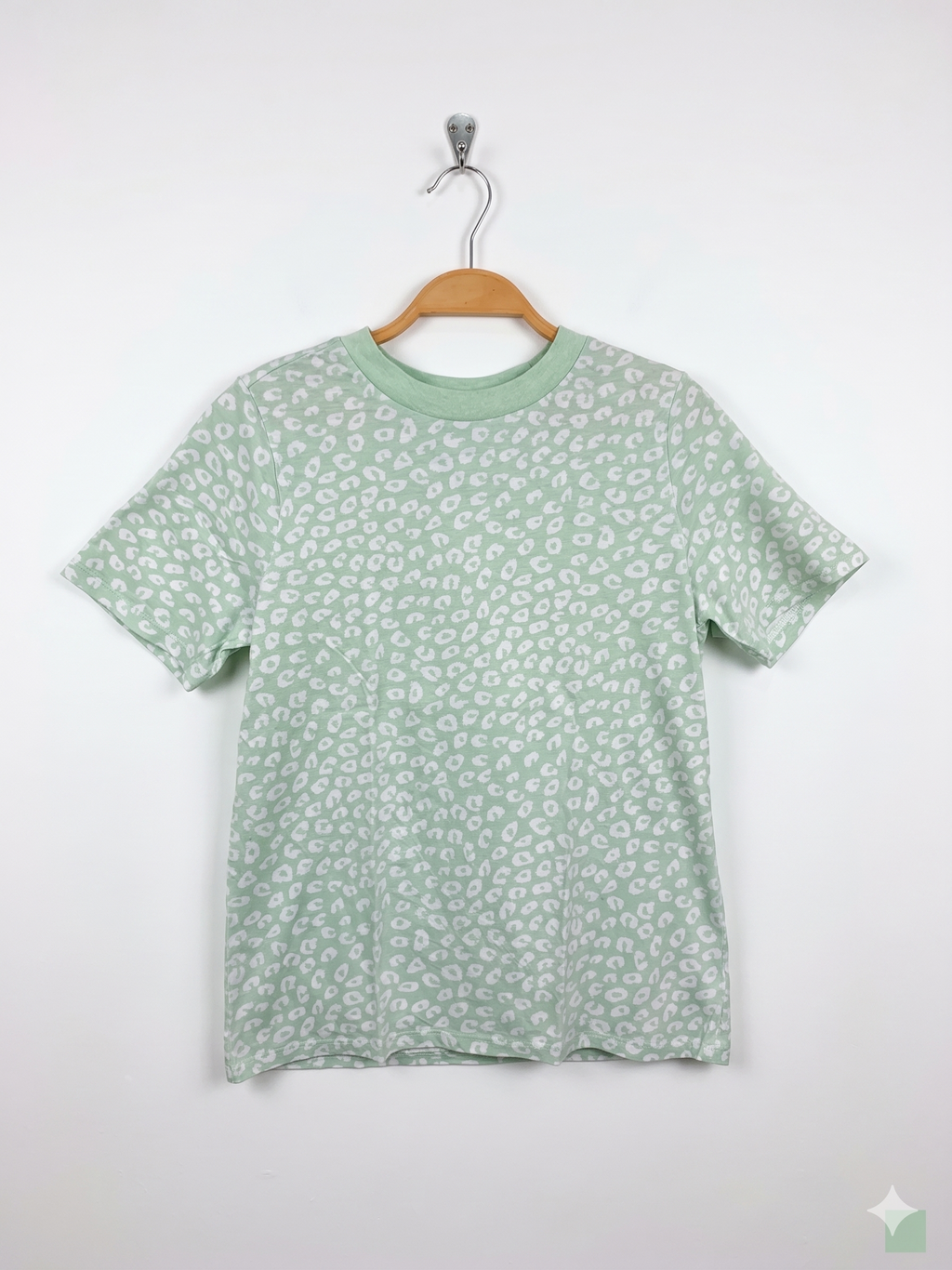 Primark Cares Girls Sage Green Animal Print Relaxed Fit Tee - Size 2XS Estimated Age 10-12 Years AB1