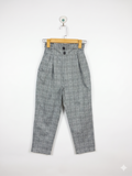 GU Girls Light Blue Plaid High-Waisted Paperbag Trousers - Size Estimated Age 10 Years AB1