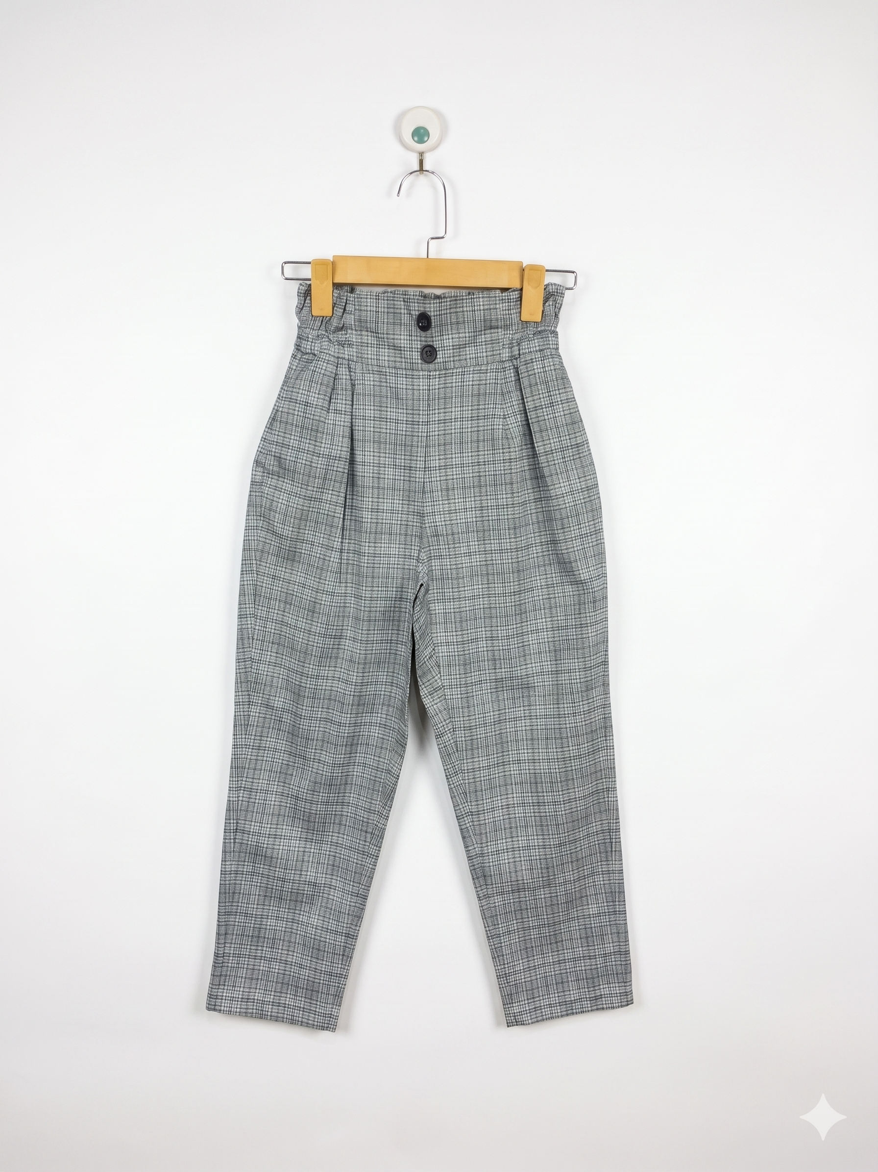 GU Girls Light Blue Plaid High-Waisted Paperbag Trousers - Size Estimated Age 10 Years AB1