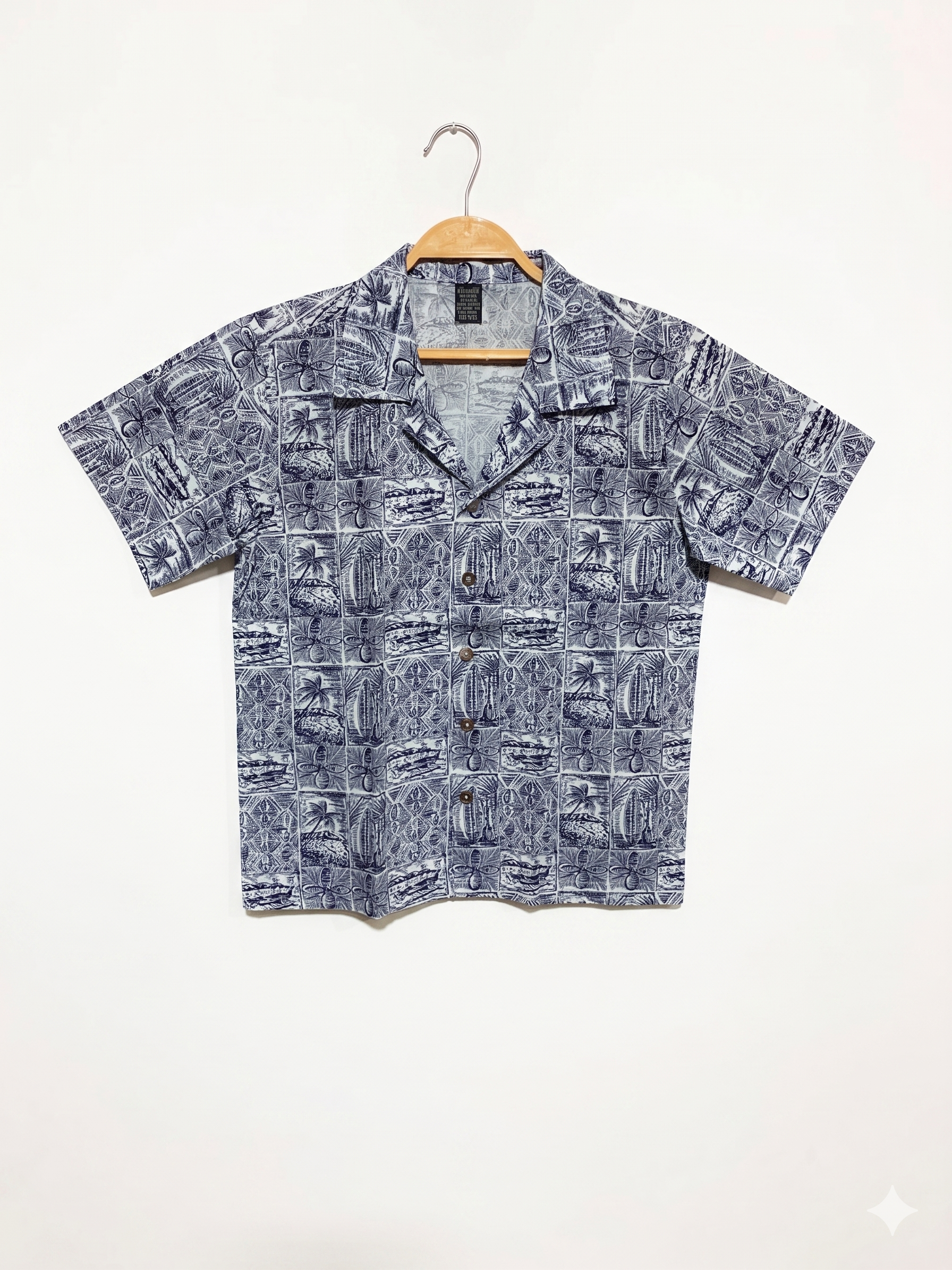 Favant Hawaii Boys Navy & White Tropical Block Print Short Sleeve Button-Down - Size S (10) AB1