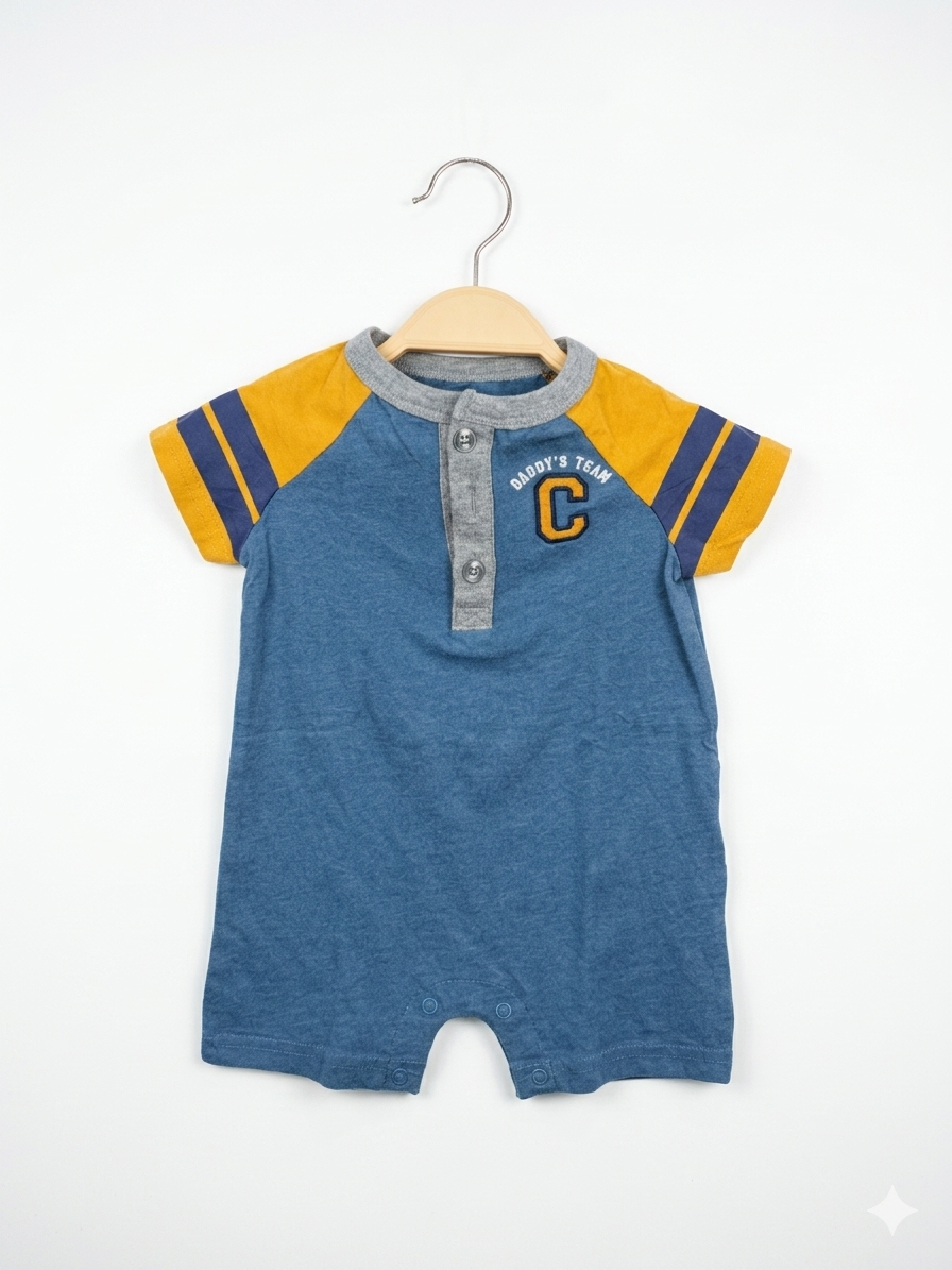 Carter's 6M Romper "Daddy's Team" Blue & Gold - Made in Cambodia, Size 6 Months AB1