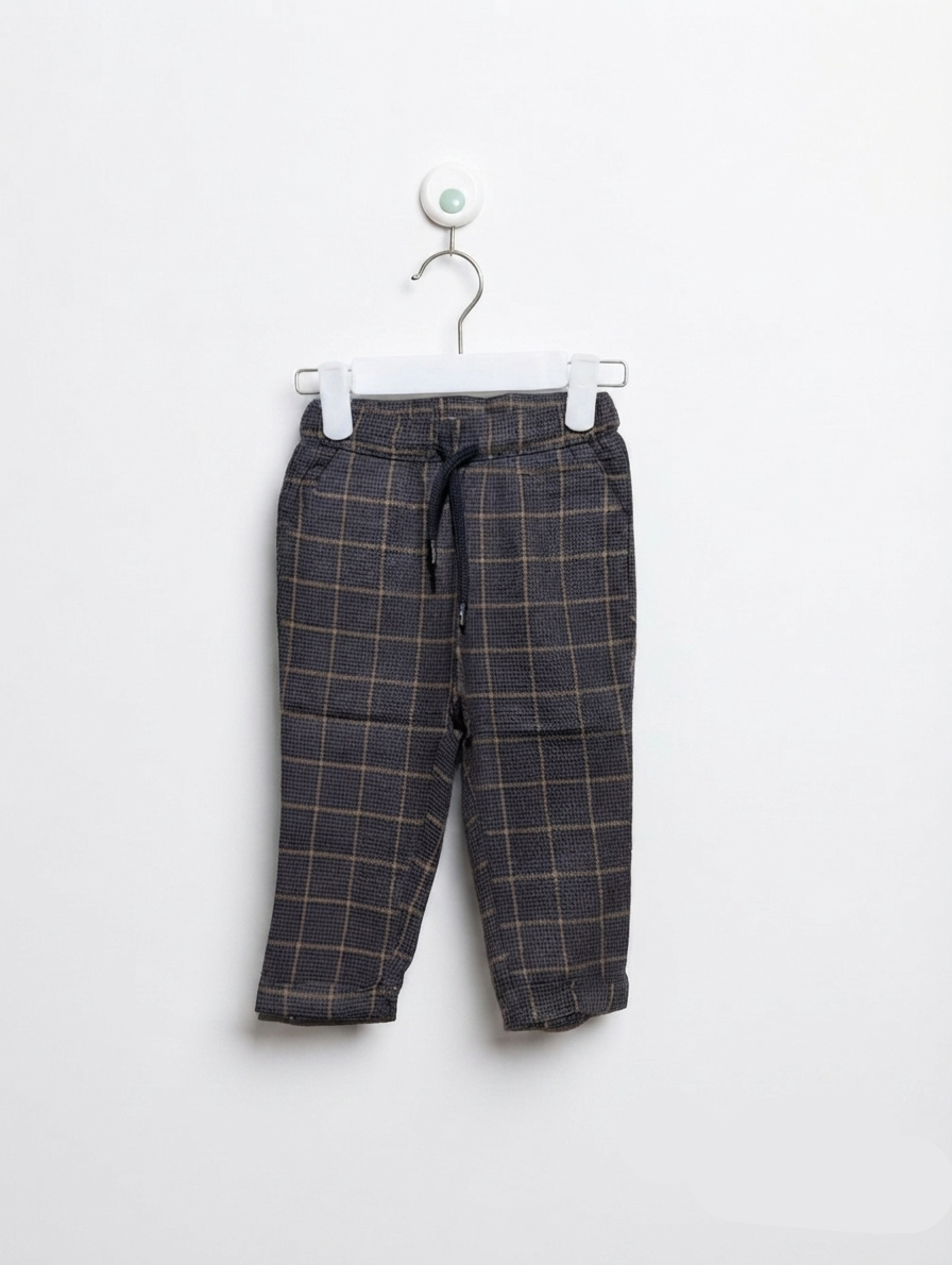 So Cute Boys Navy Blue & Orange Plaid Casual Trousers - Size Estimated Age 9-12M AB2