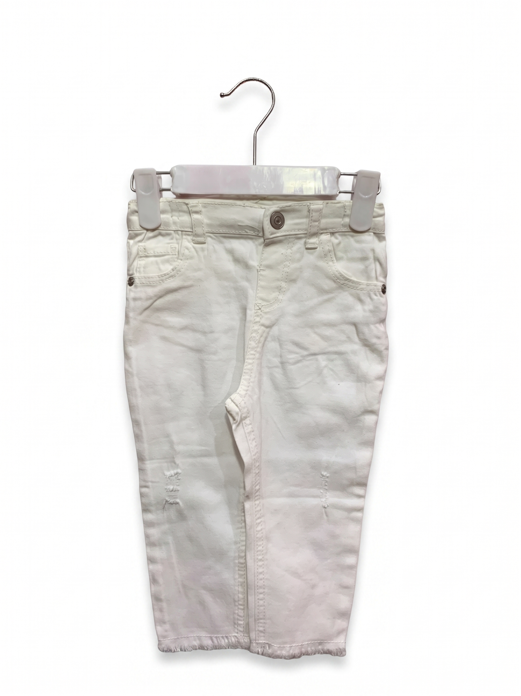 Primark Baby Girl White Raw Hem Denim Jeans Size: 9–12 Months (80cm) AB1