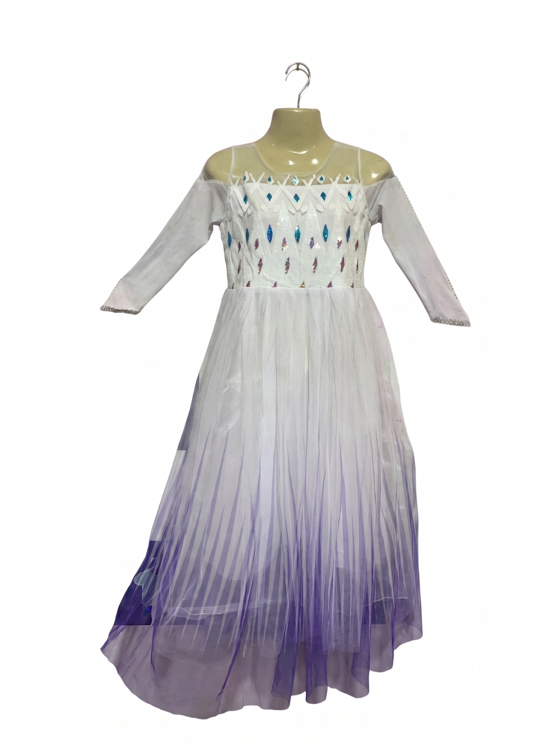 Bibei Beiniu Girls Frozen Elsa Inspired White and Purple Ombre Tulle Mesh Tutu Dress - Size 140 (Estimated Age 9-10 Years) Girls AB1