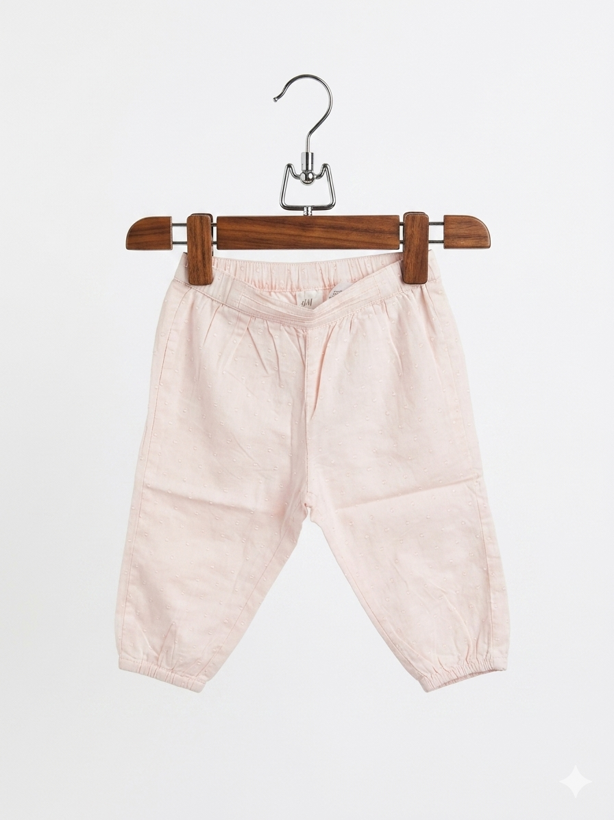 H&M Baby, Baby Girl Trousers, Peach Baby Pants, Dobby Cotton Baby Clothes, Tiny Thrift Store, Pre-loved Baby Fashion, 6-9 Months Baby Wear.