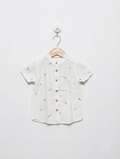 Baby C&A Boys Off-White All-Over Palm Tree Print Short Sleeve Button-Down Shirt - Size Estimated Age 12 to 18 Months AB2