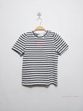Mango Girls Navy Blue and White Striped "Bonjour" Graphic Tee - Size Estimated Age 9-10 Years AB2