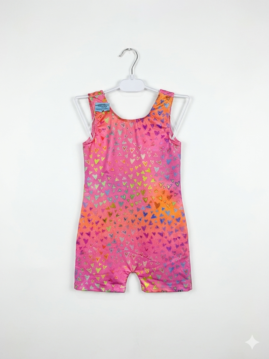 All About Dance Girls Pink Heart Print Gymnastics Leotard - Size 115 Estimated Age 5-6 Years AB1