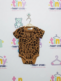 Mini Gina Tricot Baby Girls Brown Leopard Print Short Sleeve Bodysuit - Size Estimated Age 4-6 Months AB2