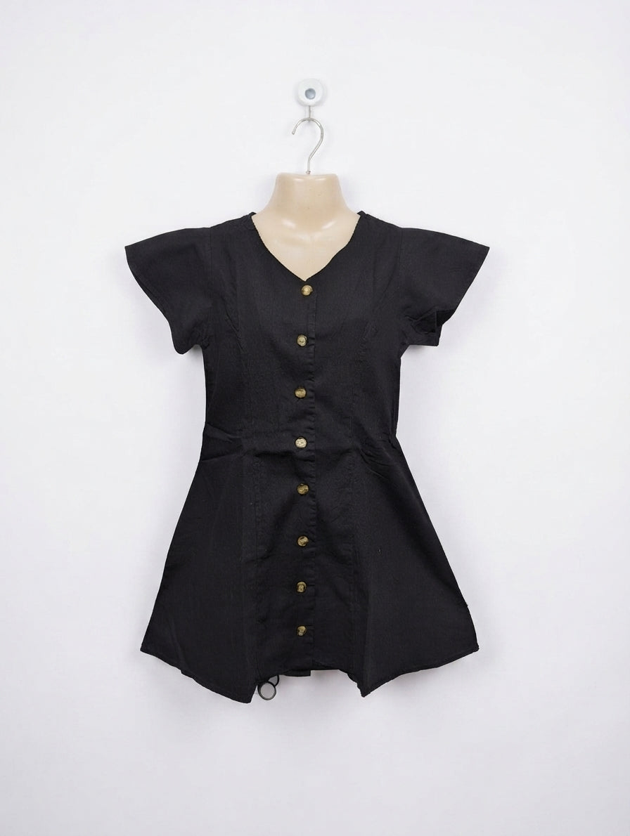 Eve Girl Girls Black Button-Front Flare Dress - Size 10 Estimated Age 9-10 Years AB2