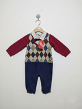 Kids Brand Baby Boys Burgundy & Navy Argyle Mock Neck Romper - Size 9-12M Estimated Age 9-12 Months AB2