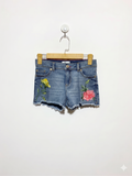 Jordache Girls Medium Wash Floral Embroidered Frayed Denim Shorts – Size 12 (Est. Age 9-10Y) AB1