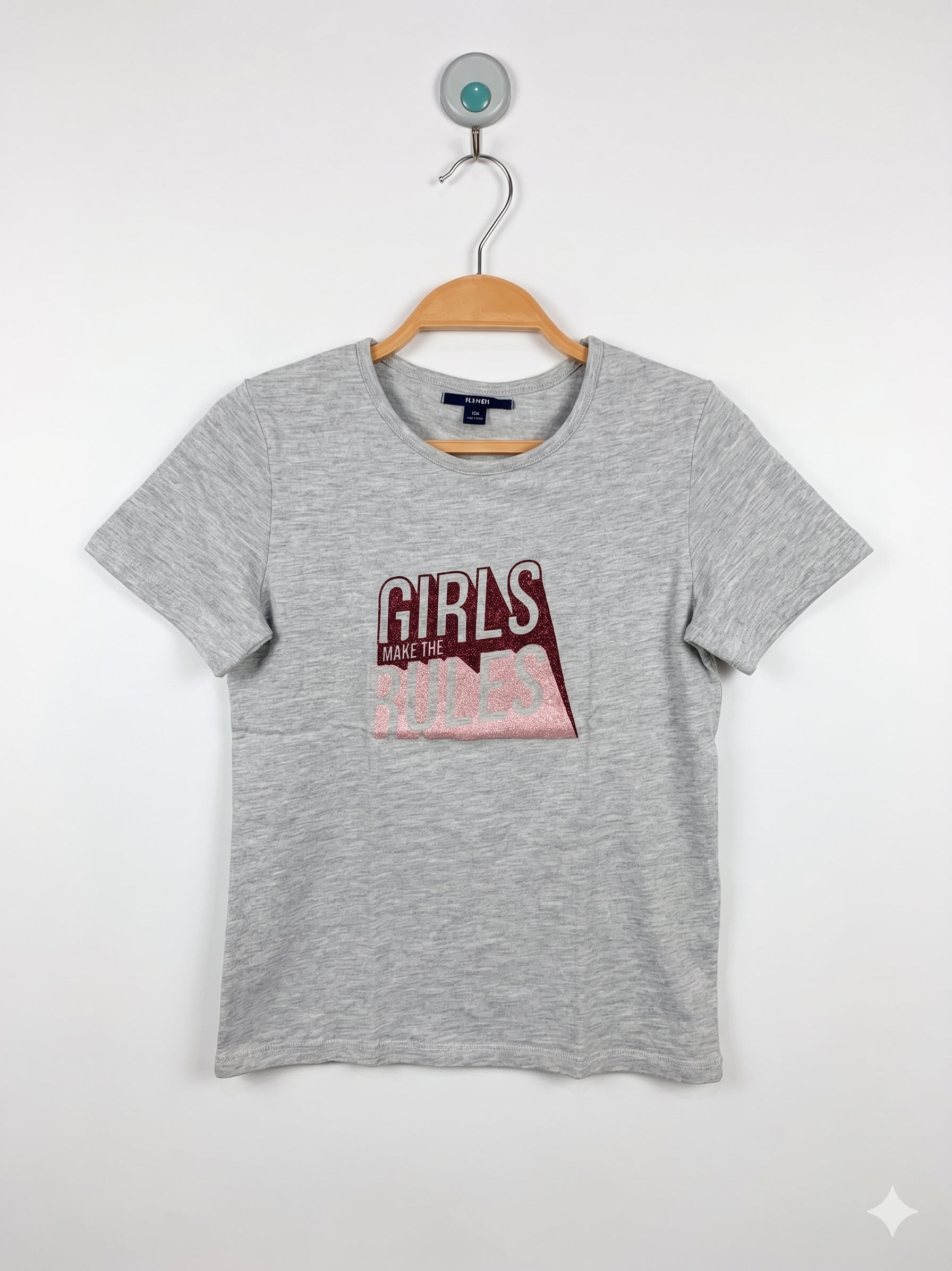 Kiabi Girls' Heather Grey "Girls Make The Rules" Graphic Tee – Size Estimated Age 10Y AB1